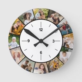Reloj Redondo Mediano Crea tu propio collage de 12 fotos en blanco y neg