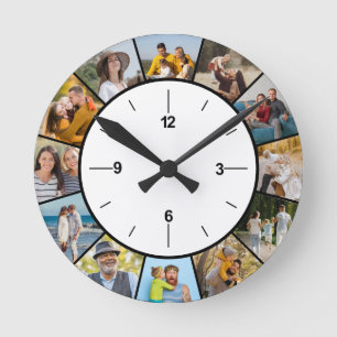 Reloj Redondo Mediano Crea tu propio collage de 12 fotos en blanco y neg