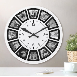 Reloj Redondo Mediano Crear su propio Personalizado 12 Collage de fotos 