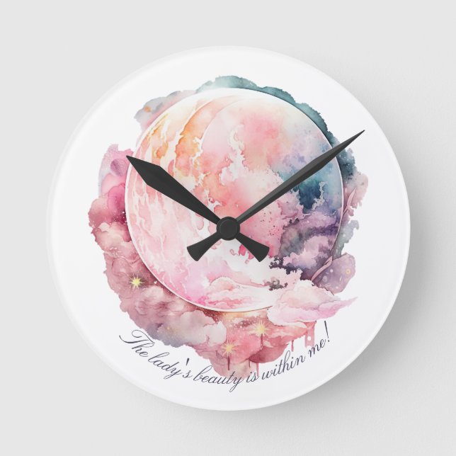 Reloj Redondo Mediano Create Your Own Lunar Love Magic Cloudy Pink Moon (Anverso)