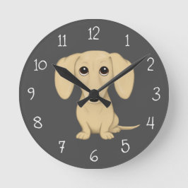 Reloj Redondo Mediano Crema lisa y recubierta Dachshund Perro de la cari