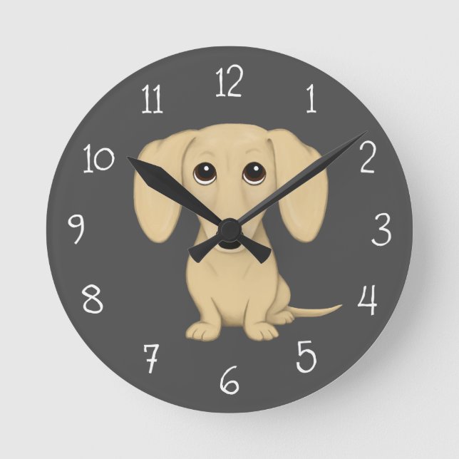 Reloj Redondo Mediano Crema lisa y recubierta Dachshund Perro de la cari (Anverso)