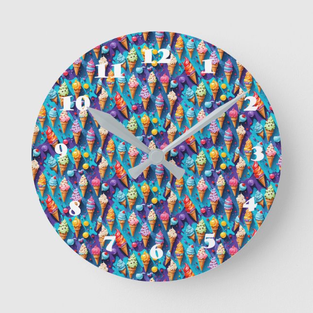 Reloj Redondo Mediano Cremas de hielo coloridas y explosivas (Anverso)