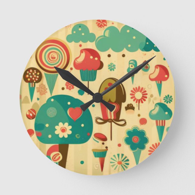 Reloj Redondo Mediano Cremas de hielo cutáneo retro (Anverso)