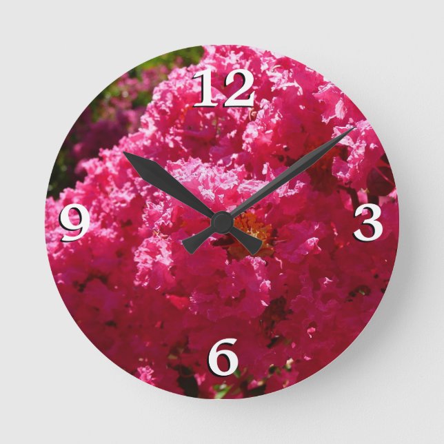 Reloj Redondo Mediano Crepe Myrtle Tree Magenta Floral (Anverso)