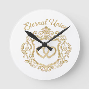 Reloj Redondo Mediano Crest de boda Unión Eterna de Oro Elegante   Ornam