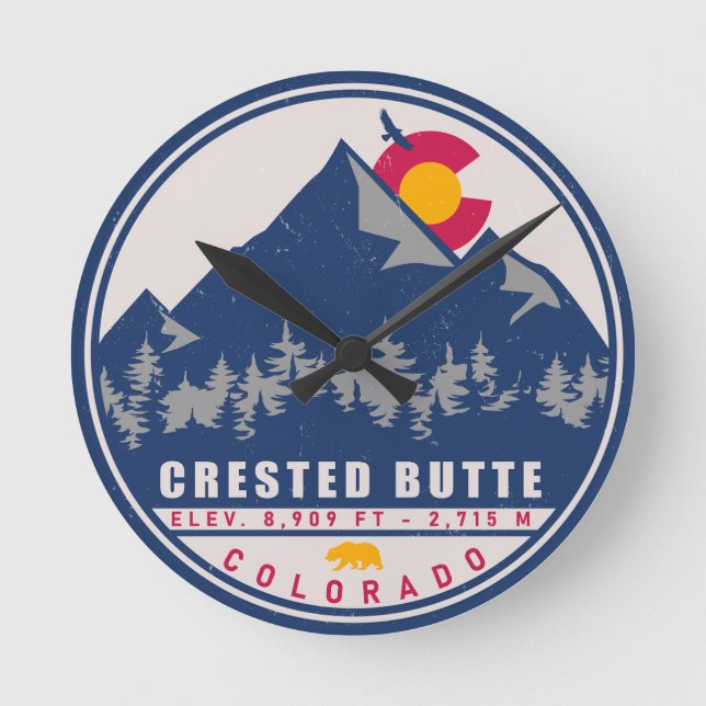 Reloj Redondo Mediano Crested Butte Colorado Retro Sunset Souvenirs (Anverso)
