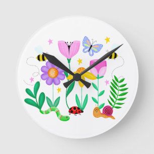 Reloj Redondo Mediano Criaturas Felices del Jardín
