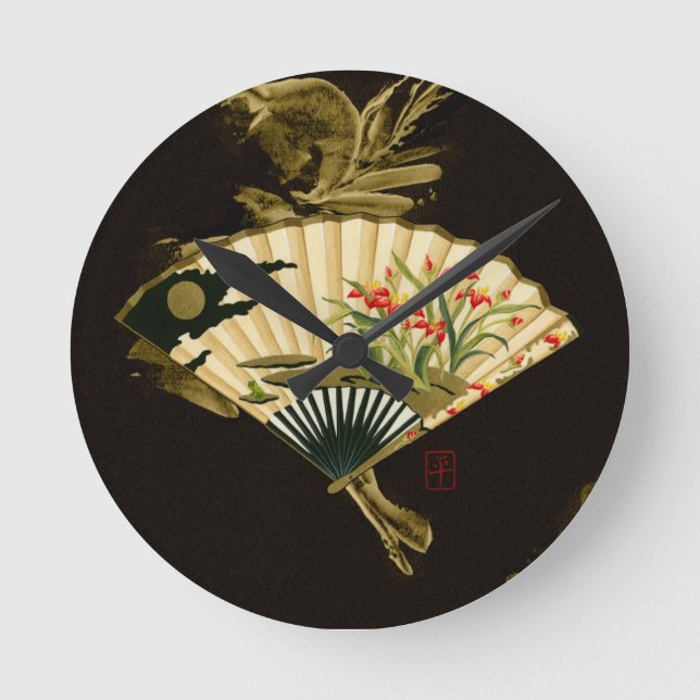 Reloj Redondo Mediano Crimped Oriental Fan with Floral Design (Anverso)