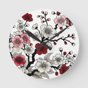 Reloj Redondo Mediano Crimson Blossom Elegance - Flora de inspiración ja