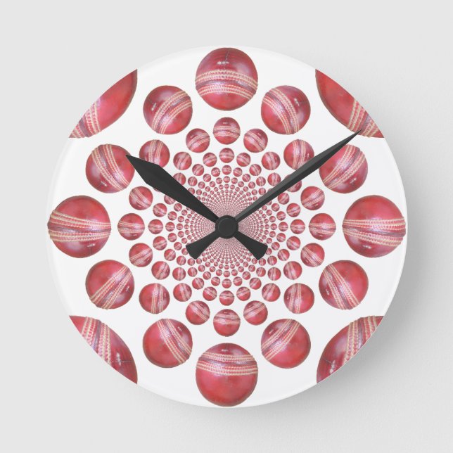 Reloj Redondo Mediano Crimson Vortex: bello arte de una pelota de críque (Anverso)