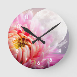 Reloj Redondo Mediano Crisantemo y luna