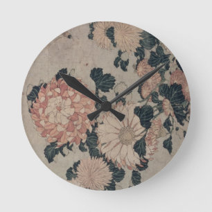 Reloj Redondo Mediano Crisantemos (woodblock del color)