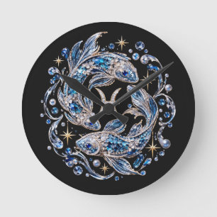 Reloj Redondo Mediano Cristal de Plata Piscis Zodiaco