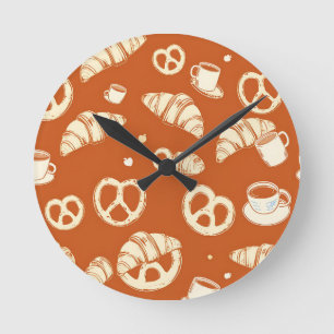 Reloj Redondo Mediano Croissants y Pretzels de Panadería Rústica Dibujad