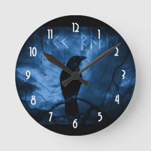 Reloj Redondo Mediano Crow negro con estilo de Gótico oscuro
