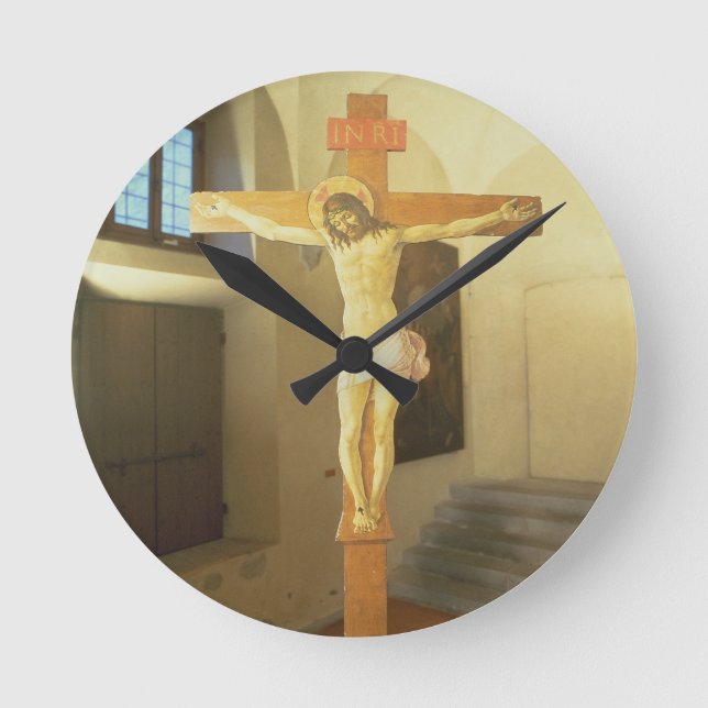 Reloj Redondo Mediano Crucifijo (tempera en la madera) (Anverso)