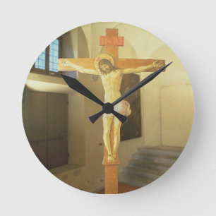 Reloj Redondo Mediano Crucifijo (tempera en la madera)