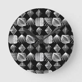 Reloj Redondo Mediano Crudo trapo tribal caribeño - Negro y blanco,