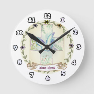 Reloj Redondo Mediano Cruz cristiana de la paloma