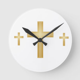 Reloj Redondo Mediano Cruz cristiana de oro