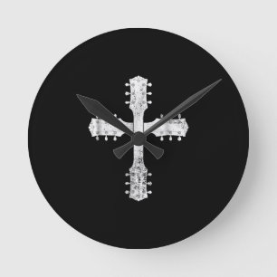 Reloj Redondo Mediano cruz de guitarra del equipo de culto cristiano