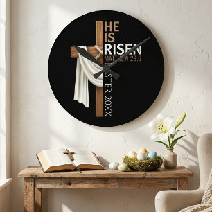 Reloj Redondo Mediano Cruz de Pascua Vintage Personalizada Él ha Resucit