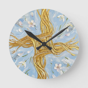 Reloj Redondo Mediano Cruz de Santa Brígida Narcisos Dorados Arte de Imb