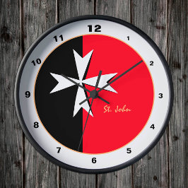 Reloj Redondo Mediano Cruz maltesa moderna, hogar con bandera de Malta/d
