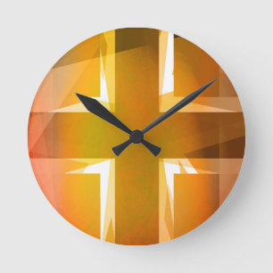 Reloj Redondo Mediano Cruz religiosa roja y amarilla