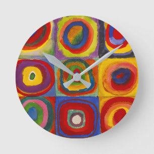 Reloj Redondo Mediano Cuadrados con círculos concéntricos   Kandinsky