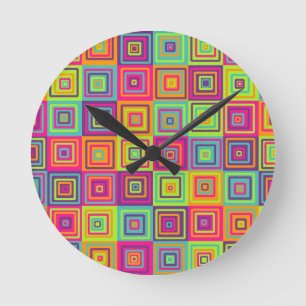 Reloj Redondo Mediano Cuadrados geométricos coloridos