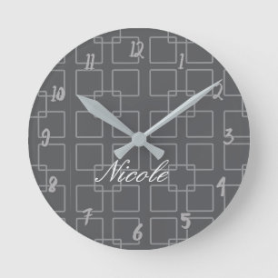 Reloj Redondo Mediano Cuadrados Modernos Grises Geométricos Oficina Pers