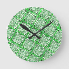 Reloj Redondo Mediano Cuadrados, mosaico falso, follaje verde falso