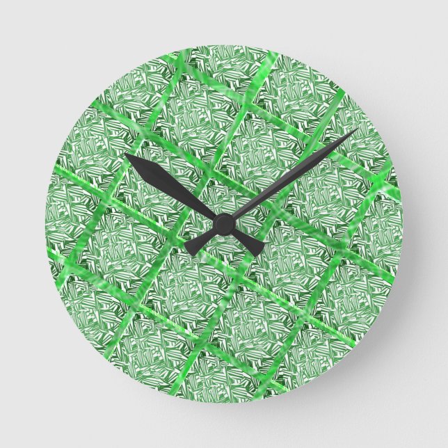 Reloj Redondo Mediano Cuadrados, mosaico falso, follaje verde falso (Anverso)