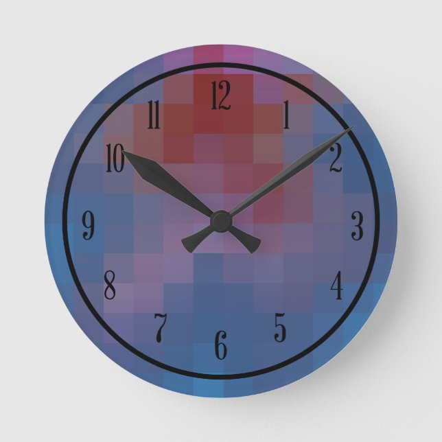 Reloj Redondo Mediano Cuadrados pixelados con números (Anverso)