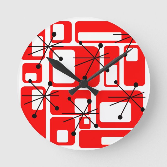 Reloj Redondo Mediano Cuadrados retro (Anverso)