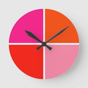 Reloj Redondo Mediano Cuadrados rosa y Naranja
