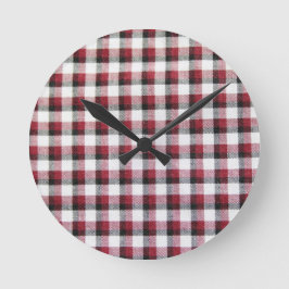 Reloj Redondo Mediano Cuadrícula Estilo Rojo Blanco y Negro
