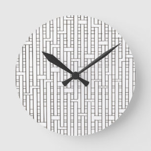 Reloj Redondo Mediano Cuadrícula Industrial-Blanco Y Negro Minimalista M