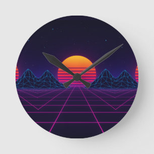 Reloj Redondo Mediano Cuadrícula Neon Sunset - Stic de ondas sintéticas