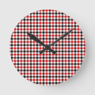 Reloj Redondo Mediano Cuadro Gingham Rojo Negro y Blanco