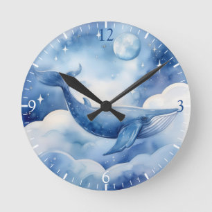 Reloj Redondo Mediano Cuadros de agua Whimsical Blue Whale