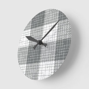 Reloj Redondo Mediano Cuadros Gris y Blanco Cruzados en Vichy