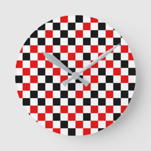 Reloj Redondo Mediano Cuadros rojos, negros y blancos