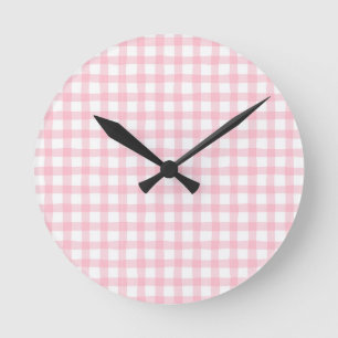 Reloj Redondo Mediano Cuadros Rosa Pastel – Estética Suave Sin Costuras