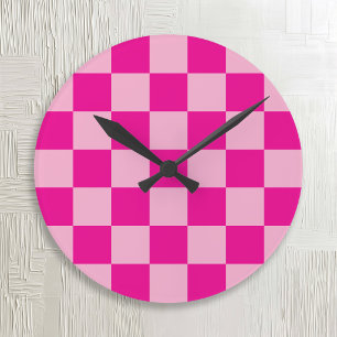 Reloj Redondo Mediano Cuadros rosa y fucsia