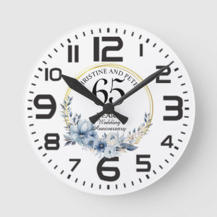 Reloj Redondo Mediano Cualquier boda (65) Floral azul elegante aniversar