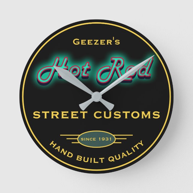 Reloj Redondo Mediano Cualquier nombre Personalizados de Hot Rod Street  (Anverso)