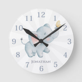 Reloj Redondo Mediano Cuarto de Guardería Personalizado de Elefante